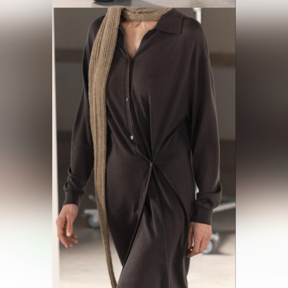 Zara Knit Dress With Wool Blend and Side Buttons Sz-XL - Picture 3 of 11